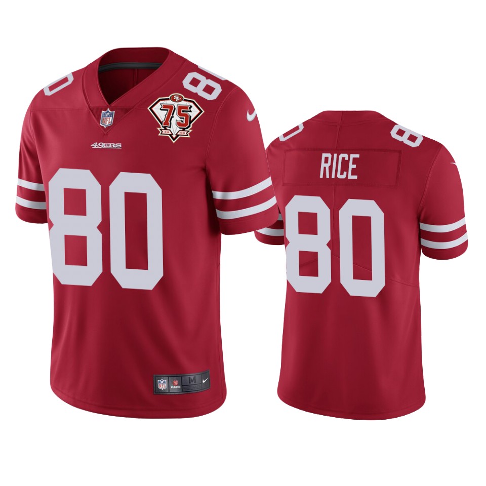 Nike 49ers #80 Jerry Rice Red Men's 75th Anniversary Stitched NFL Vapor Untouchable Limited Jersey Nike 49ers #80 Jerry Rice Red Men's 75th Anniversary Stitched NFL Vapor Untouchable Limited Jersey