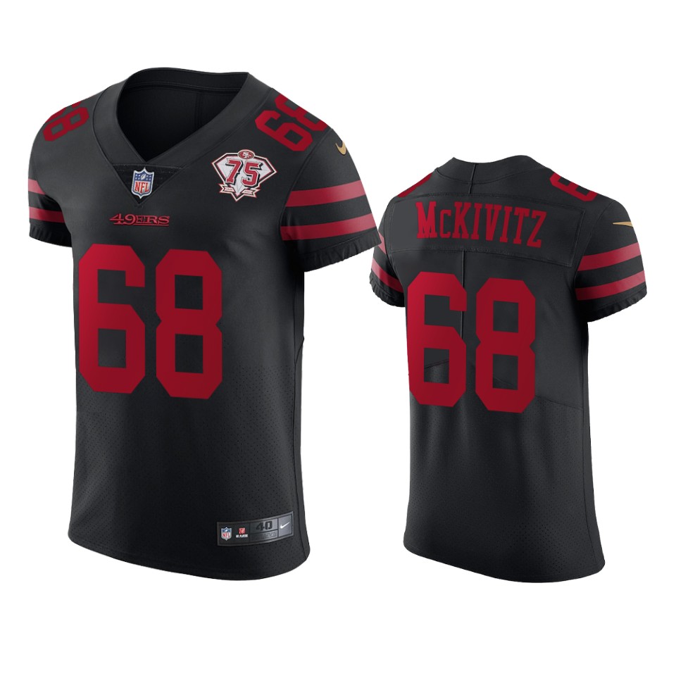 Nike 49ers #68 Colton Mckivitz Black Alternate Men's 75th Anniversary Stitched NFL Vapor Untouchable Elite Jersey Nike 49ers #68 Colton Mckivitz Black Alternate Men's 75th Anniversary Stitched NFL Vapor Untouchable Elite Jersey