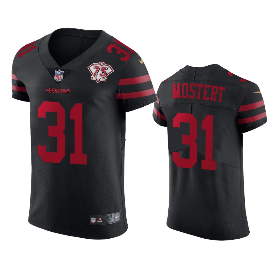 Nike 49ers #31 Raheem Mostert Black Alternate Men's 75th Anniversary Stitched NFL Vapor Untouchable Elite Jersey Nike 49ers #31 Raheem Mostert Black Alternate Men's 75th Anniversary Stitched NFL Vapor Untouchable Elite Jersey