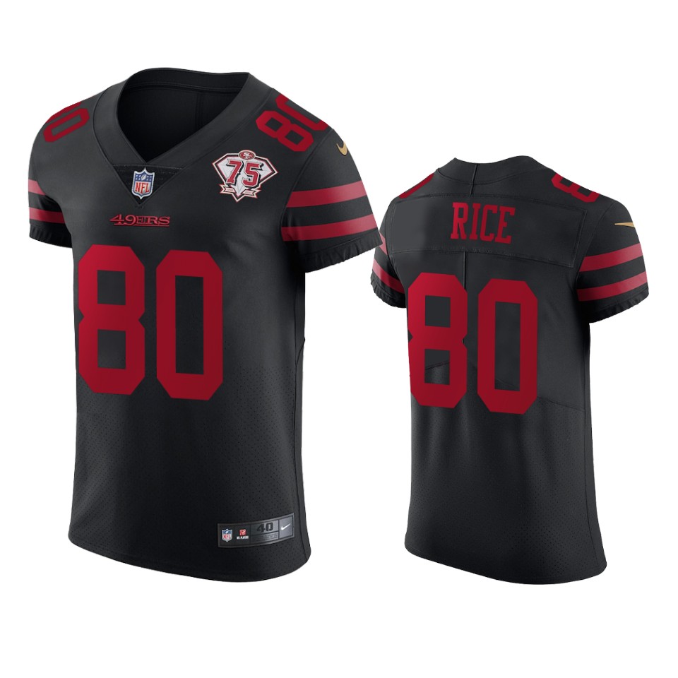 Nike 49ers #80 Jerry Rice Black Alternate Men's 75th Anniversary Stitched NFL Vapor Untouchable Elite Jersey Nike 49ers #80 Jerry Rice Black Alternate Men's 75th Anniversary Stitched NFL Vapor Untouchable Elite Jersey