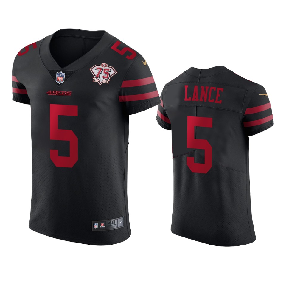 Nike 49ers #5 Trey Lance Black Alternate Men's 75th Anniversary Stitched NFL Vapor Untouchable Elite Jersey Nike 49ers #5 Trey Lance Black Alternate Men's 75th Anniversary Stitched NFL Vapor Untouchable Elite Jersey