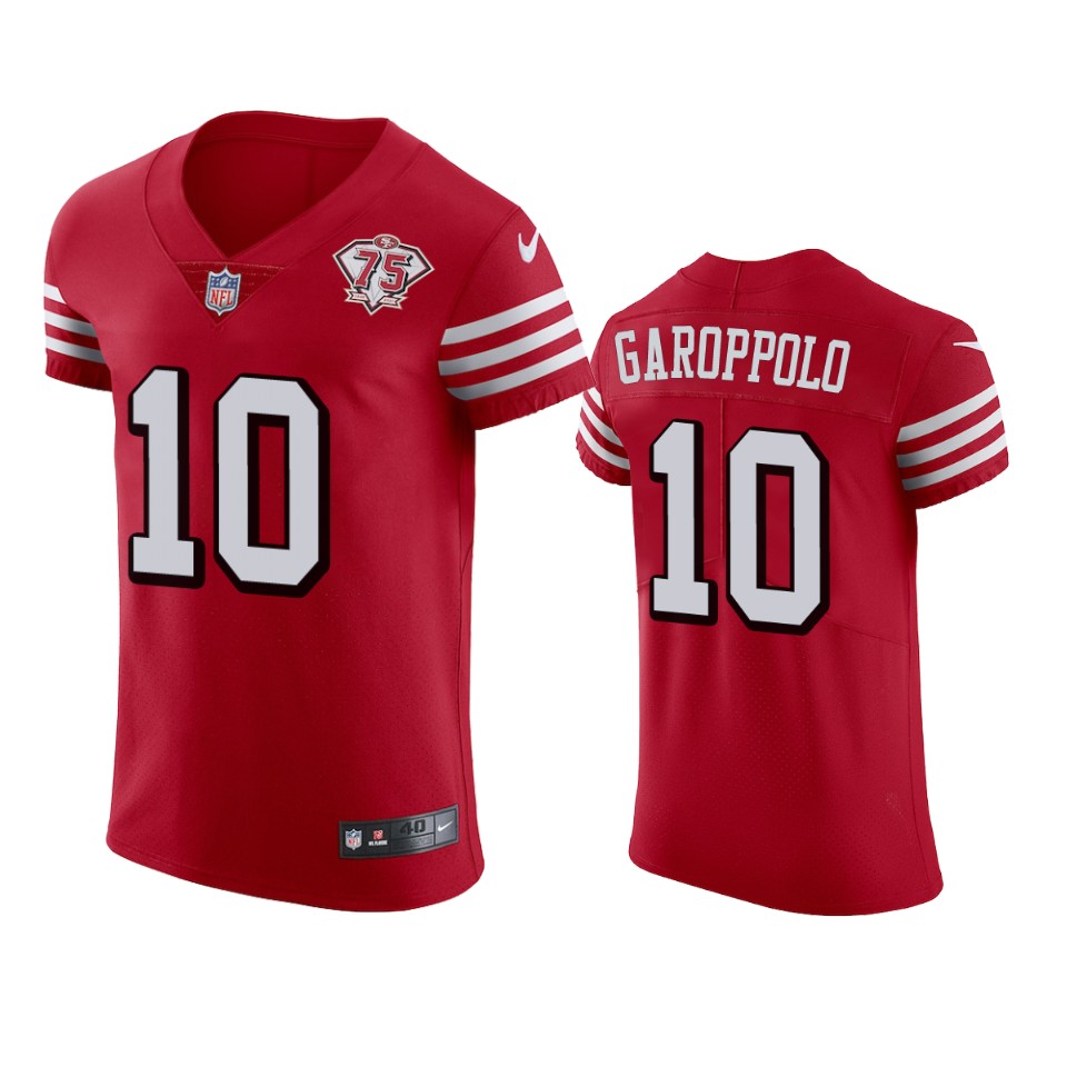 Nike 49ers #10 Jimmy Garoppolo Red Rush Men's 75th Anniversary Stitched NFL Vapor Untouchable Elite Jersey Nike 49ers #10 Jimmy Garoppolo Red Rush Men's 75th Anniversary Stitched NFL Vapor Untouchable Elite Jersey