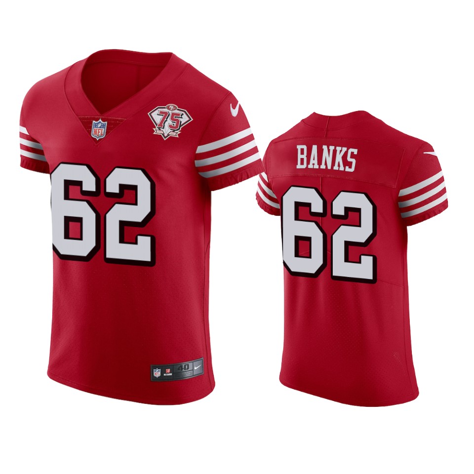 Nike 49ers #62 Aaron Banks Red Rush Men's 75th Anniversary Stitched NFL Vapor Untouchable Elite Jersey Nike 49ers #62 Aaron Banks Red Rush Men's 75th Anniversary Stitched NFL Vapor Untouchable Elite Jersey