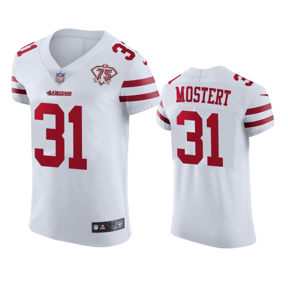Nike 49ers #31 Raheem Mostert White Men's 75th Anniversary Stitched NFL Vapor Untouchable Elite Jersey Nike 49ers #31 Raheem Mostert White Men's 75th Anniversary Stitched NFL Vapor Untouchable Elite Jersey