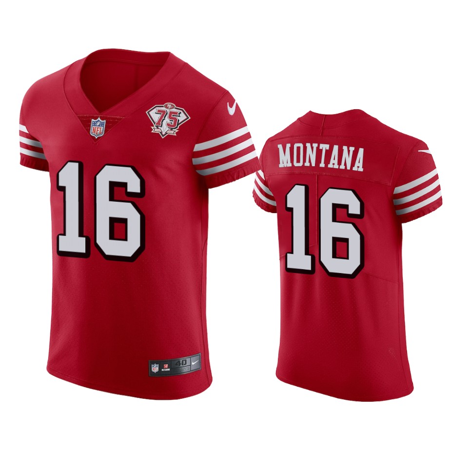 Nike 49ers #16 Joe Montana Red Rush Men's 75th Anniversary Stitched NFL Vapor Untouchable Elite Jersey Nike 49ers #16 Joe Montana Red Rush Men's 75th Anniversary Stitched NFL Vapor Untouchable Elite Jersey