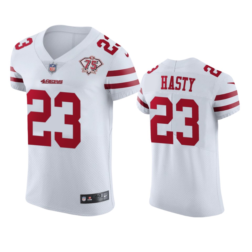 Nike 49ers #23 Jamycal Hasty White Men's 75th Anniversary Stitched NFL Vapor Untouchable Elite Jersey Nike 49ers #23 Jamycal Hasty White Men's 75th Anniversary Stitched NFL Vapor Untouchable Elite Jersey