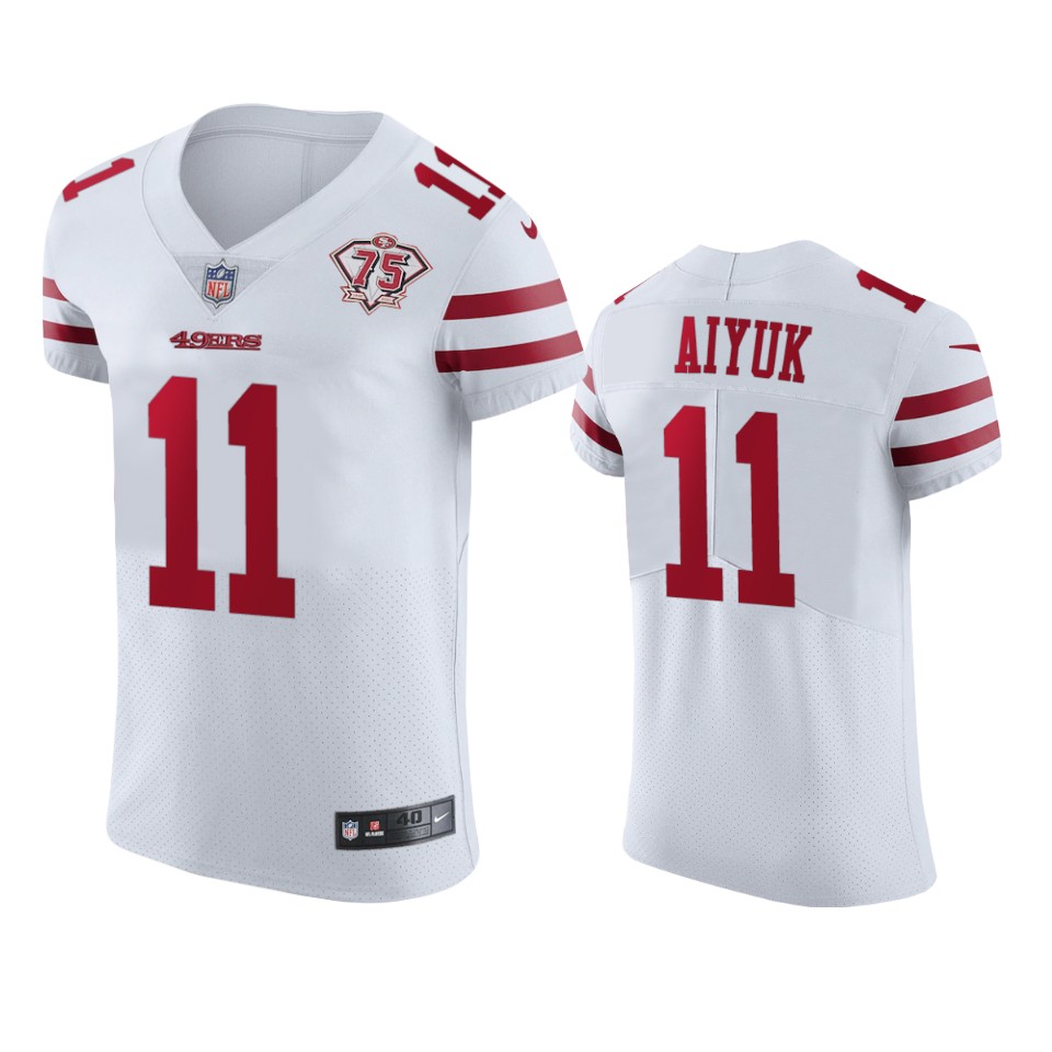 Nike 49ers #11 Brandon Aiyuk White Men's 75th Anniversary Stitched NFL Vapor Untouchable Elite Jersey Nike 49ers #11 Brandon Aiyuk White Men's 75th Anniversary Stitched NFL Vapor Untouchable Elite Jersey