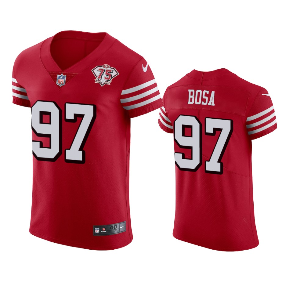 Nike 49ers #97 Nick Bosa Red Rush Men's 75th Anniversary Stitched NFL Vapor Untouchable Elite Jersey Nike 49ers #97 Nick Bosa Red Rush Men's 75th Anniversary Stitched NFL Vapor Untouchable Elite Jersey