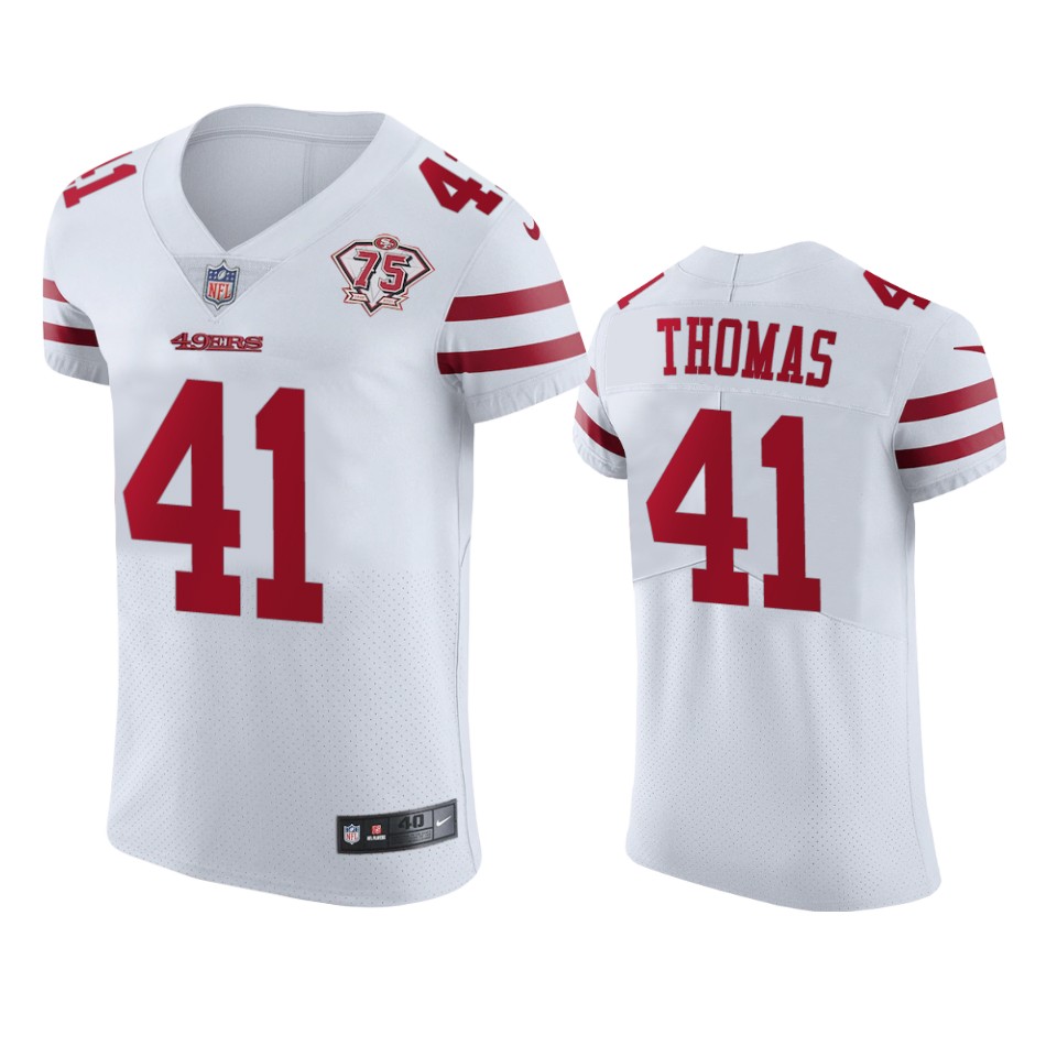 Nike 49ers #41 Ambry Thomas White Men's 75th Anniversary Stitched NFL Vapor Untouchable Elite Jersey Nike 49ers #41 Ambry Thomas White Men's 75th Anniversary Stitched NFL Vapor Untouchable Elite Jersey