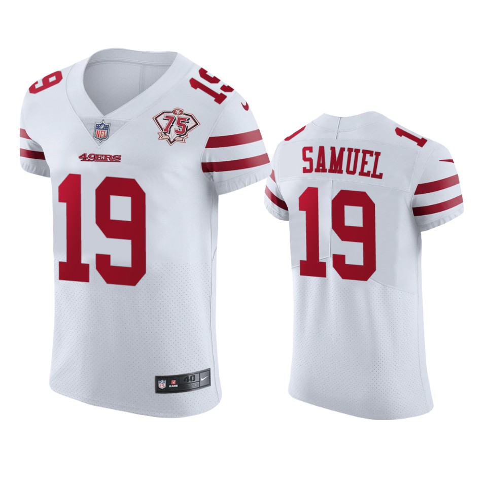 Nike 49ers #19 Deebo Samuel White Men's 75th Anniversary Stitched NFL Vapor Untouchable Elite Jersey Nike 49ers #19 Deebo Samuel White Men's 75th Anniversary Stitched NFL Vapor Untouchable Elite Jersey