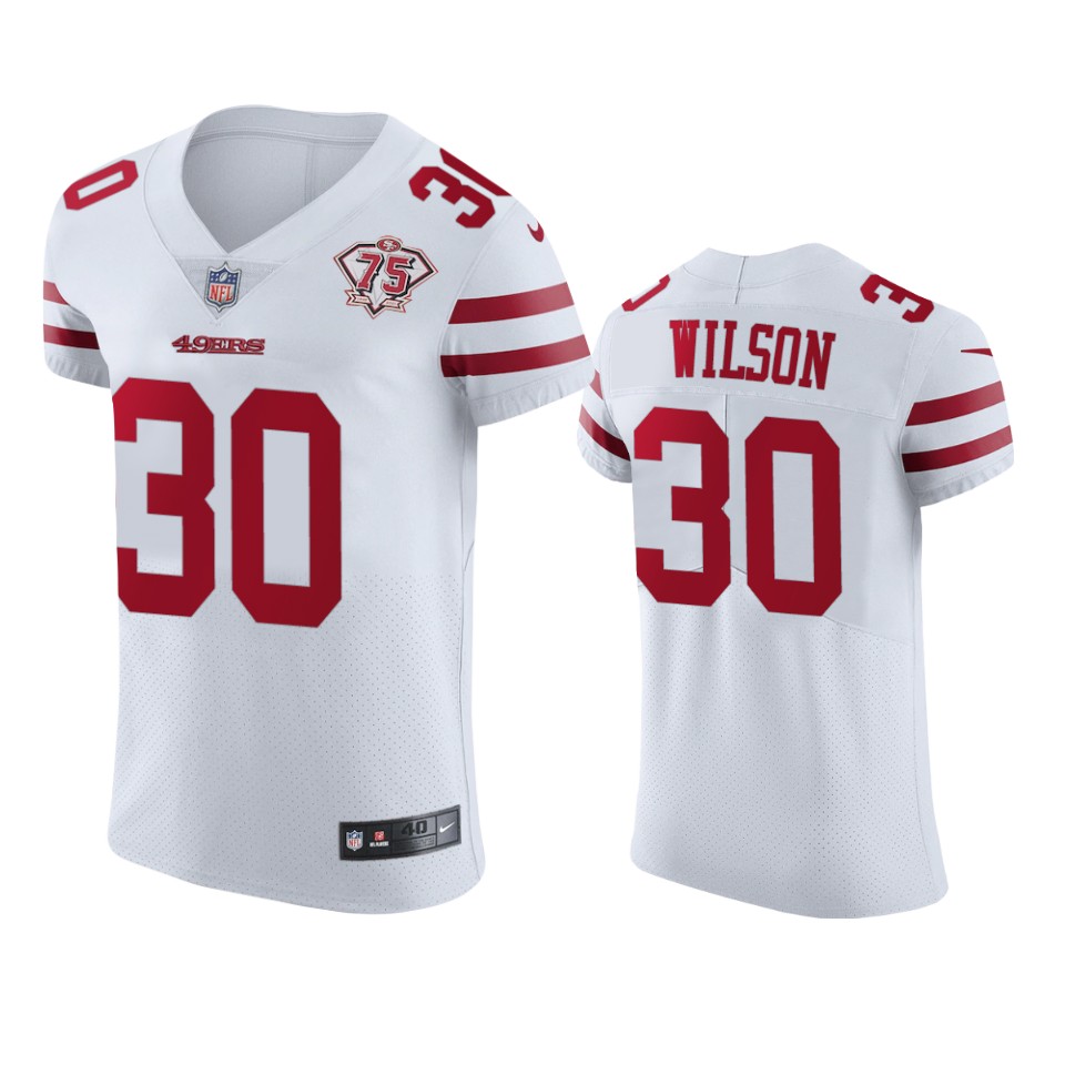 Nike 49ers #30 Jeff Wilson White Men's 75th Anniversary Stitched NFL Vapor Untouchable Elite Jersey Nike 49ers #30 Jeff Wilson White Men's 75th Anniversary Stitched NFL Vapor Untouchable Elite Jersey