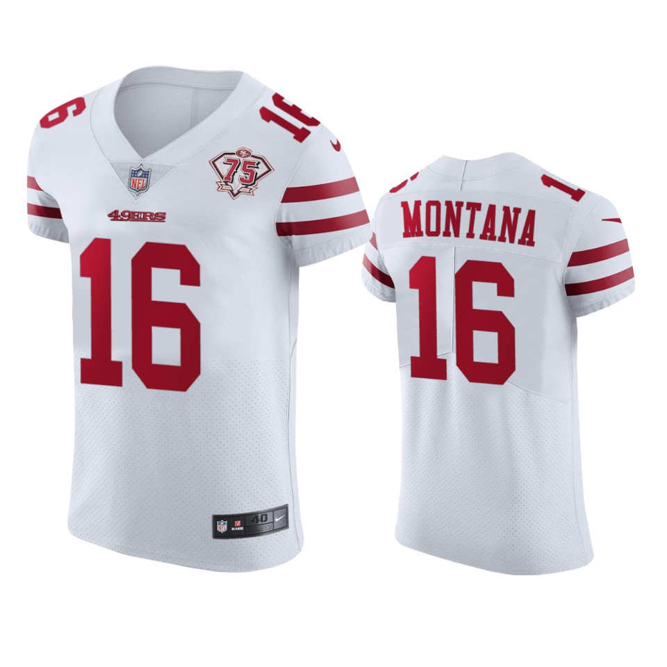 Nike 49ers #16 Joe Montana White Men's 75th Anniversary Stitched NFL Vapor Untouchable Elite Jersey Nike 49ers #16 Joe Montana White Men's 75th Anniversary Stitched NFL Vapor Untouchable Elite Jersey