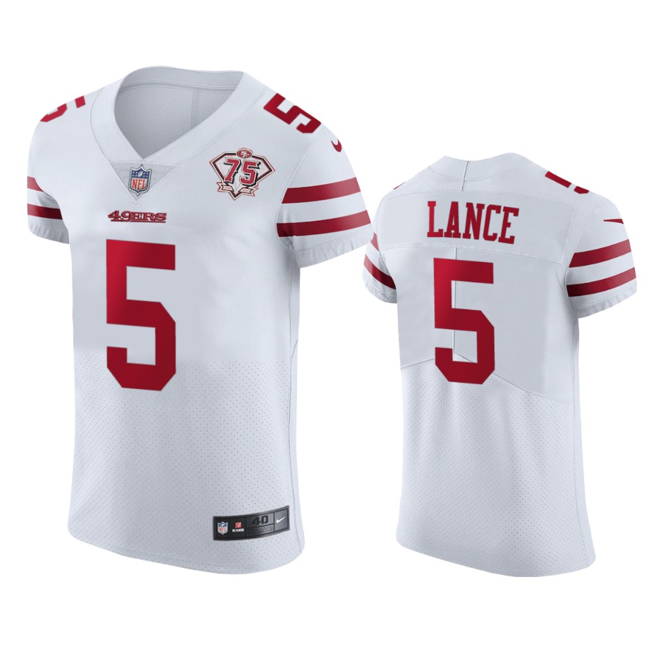 Nike 49ers #5 Trey Lance White Men's 75th Anniversary Stitched NFL Vapor Untouchable Elite Jersey Nike 49ers #5 Trey Lance White Men's 75th Anniversary Stitched NFL Vapor Untouchable Elite Jersey