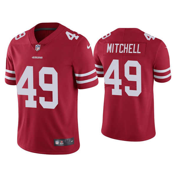 Men's 49ers #49 Elijah Mitchell Red Vapor Limited Jersey Men's 49ers #49 Elijah Mitchell Red Vapor Limited Jersey