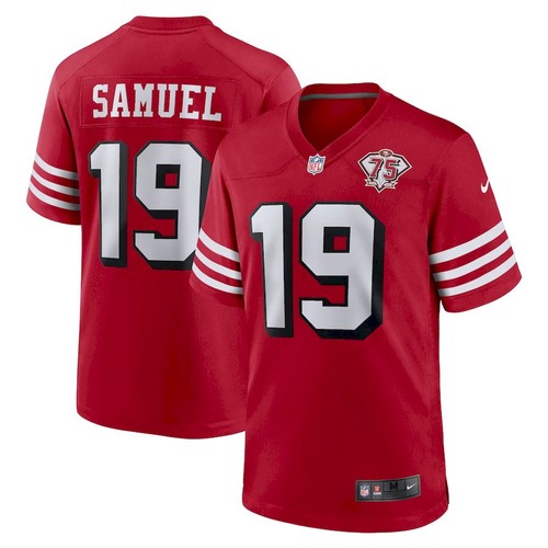 Men's San Francisco 49ers #19 Deebo Samuel Scarlet 75th Anniversary Nike Jersey Men's San Francisco 49ers #19 Deebo Samuel Scarlet 75th Anniversary Nike Jersey