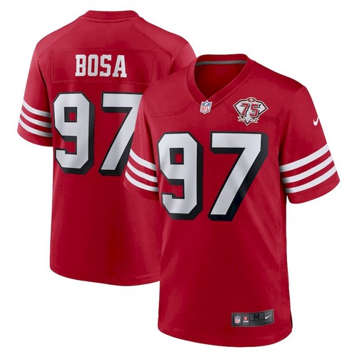 Men's San Francisco 49ers #97 Nick Bosa 75th Anniversary Red Nike Jersey Men's San Francisco 49ers #97 Nick Bosa 75th Anniversary Red Nike Jersey