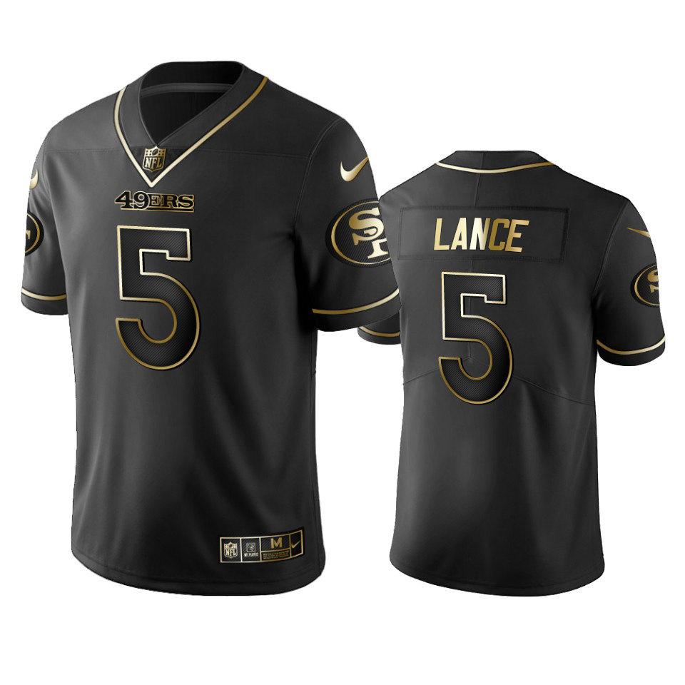 San Francisco 49ers #5 Trey Lance Black Golden Limited Edition Stitched NFL Jersey San Francisco 49ers #5 Trey Lance Black Golden Limited Edition Stitched NFL Jersey