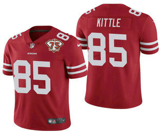 Men's San Francisco 49ers #85 George Kittle Red 75th Anniversary Patch 2021 Vapor Untouchable Stitched Nike Limited Jersey Men's San Francisco 49ers #85 George Kittle Red 75th Anniversary Patch 2021 Vapor Untouchable Stitched Nike Limited Jersey