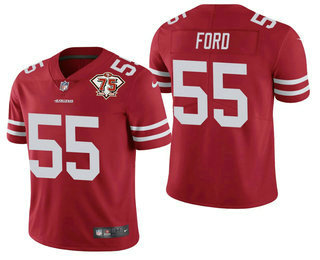 Men's San Francisco 49ers #55 Dee Ford Red 75th Anniversary Patch 2021 Vapor Untouchable Stitched Nike Limited Jersey Men's San Francisco 49ers #55 Dee Ford Red 75th Anniversary Patch 2021 Vapor Untouchable Stitched Nike Limited Jersey