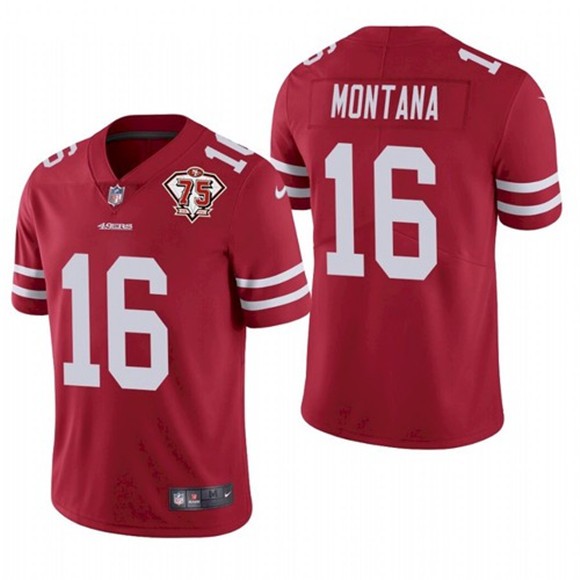 Nike 49ers 16 Joe Montana Red 75th Anniversary Vapor Untouchable Limited Jersey Nike 49ers 16 Joe Montana Red 75th Anniversary Vapor Untouchable Limited Jersey