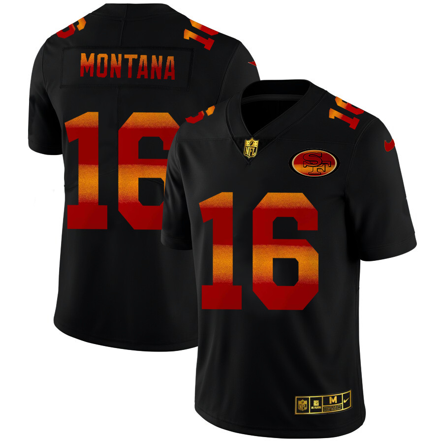 San Francisco 49ers #16 Joe Montana Men's Black Nike Red Orange Stripe Vapor Limited NFL Jersey San Francisco 49ers #16 Joe Montana Men's Black Nike Red Orange Stripe Vapor Limited NFL Jersey