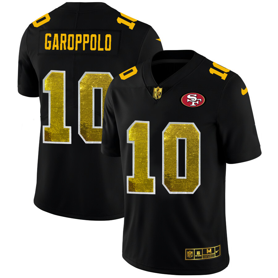 San Francisco 49ers #10 Jimmy Garoppolo Men's Black Nike Golden Sequin Vapor Limited NFL Jersey San Francisco 49ers #10 Jimmy Garoppolo Men's Black Nike Golden Sequin Vapor Limited NFL Jersey
