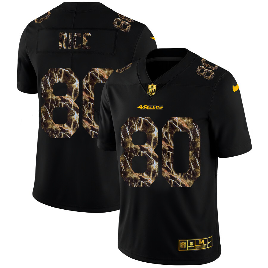San Francisco 49ers #80 Jerry Rice Men's Black Nike Flocked Lightning Vapor Limited NFL Jersey San Francisco 49ers #80 Jerry Rice Men's Black Nike Flocked Lightning Vapor Limited NFL Jersey