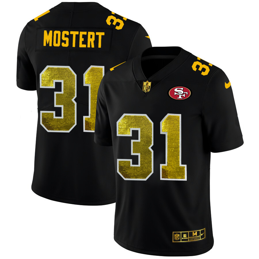 San Francisco 49ers #31 Raheem Mostert Men's Black Nike Golden Sequin Vapor Limited NFL Jersey San Francisco 49ers #31 Raheem Mostert Men's Black Nike Golden Sequin Vapor Limited NFL Jersey