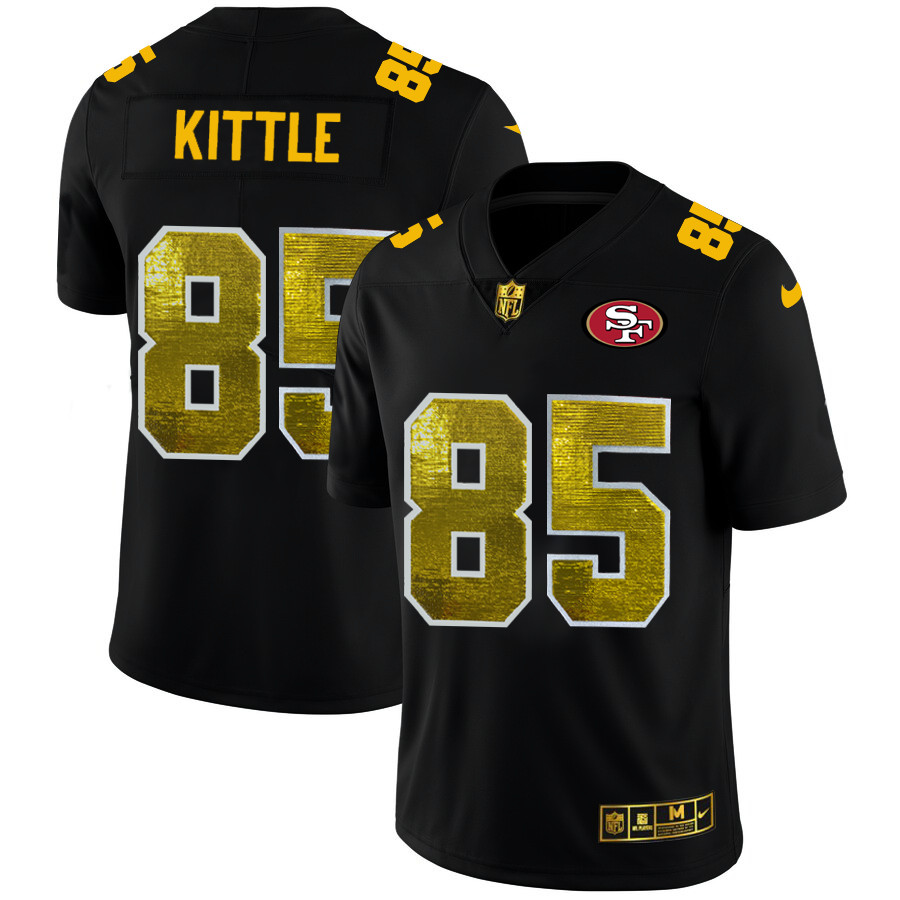 San Francisco 49ers #85 George Kittle Men's Black Nike Golden Sequin Vapor Limited NFL Jersey San Francisco 49ers #85 George Kittle Men's Black Nike Golden Sequin Vapor Limited NFL Jersey