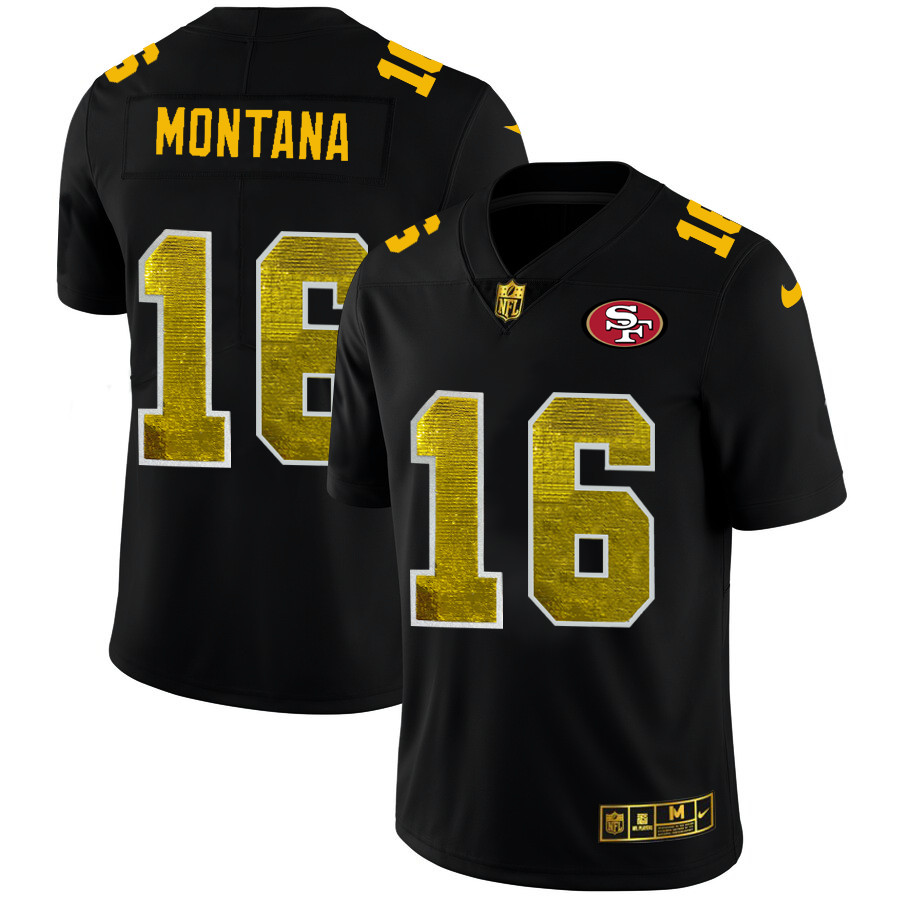 San Francisco 49ers #16 Joe Montana Men's Black Nike Golden Sequin Vapor Limited NFL Jersey San Francisco 49ers #16 Joe Montana Men's Black Nike Golden Sequin Vapor Limited NFL Jersey