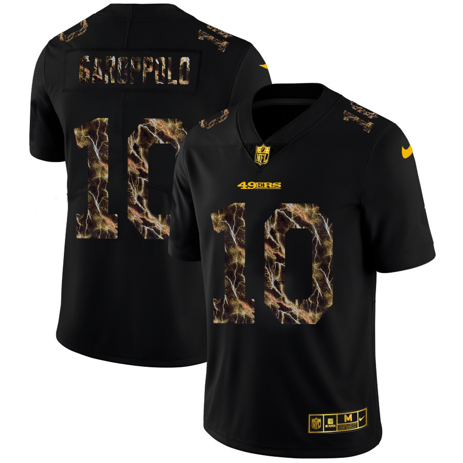 San Francisco 49ers #10 Jimmy Garoppolo Men's Black Nike Flocked Lightning Vapor Limited NFL Jersey San Francisco 49ers #10 Jimmy Garoppolo Men's Black Nike Flocked Lightning Vapor Limited NFL Jersey