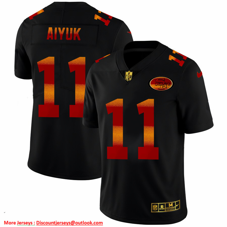 San Francisco 49ers #11 Brandon Aiyuk Men's Black Nike Red Orange Stripe Vapor Limited NFL Jersey San Francisco 49ers #11 Brandon Aiyuk Men's Black Nike Red Orange Stripe Vapor Limited NFL Jersey