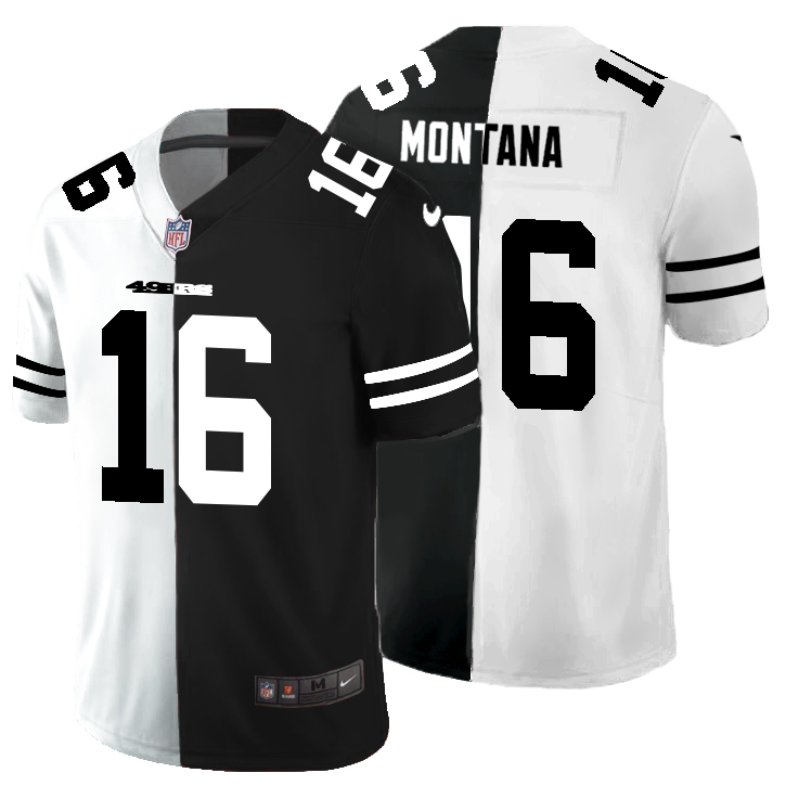 San Francisco 49ers #16 Joe Montana Men's Black V White Peace Split Nike Vapor Untouchable Limited NFL Jersey San Francisco 49ers #16 Joe Montana Men's Black V White Peace Split Nike Vapor Untouchable Limited NFL Jersey