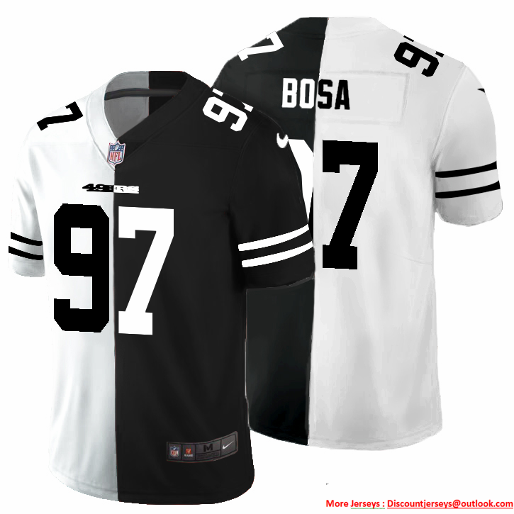 San Francisco 49ers #97 Nick Bosa Men's Black V White Peace Split Nike Vapor Untouchable Limited NFL Jersey San Francisco 49ers #97 Nick Bosa Men's Black V White Peace Split Nike Vapor Untouchable Limited NFL Jersey