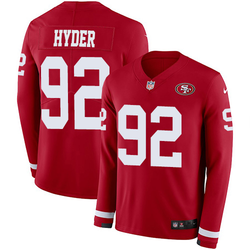 Nike 49ers #92 Kerry Hyder Red Team Color Men's Stitched NFL Limited Therma Long Sleeve Jersey Nike 49ers #92 Kerry Hyder Red Team Color Men's Stitched NFL Limited Therma Long Sleeve Jersey
