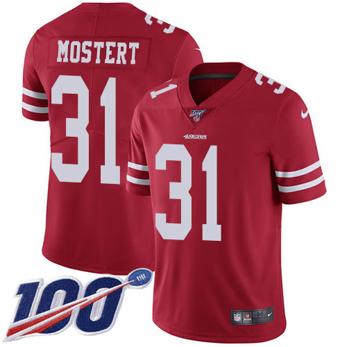 Nike 49ers #31 Raheem Mostert Red Team Color Men's Stitched NFL 100th Season Vapor Untouchable Limited Jersey Nike 49ers #31 Raheem Mostert Red Team Color Men's Stitched NFL 100th Season Vapor Untouchable Limited Jersey