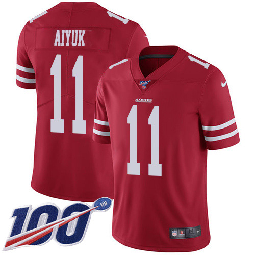 Nike 49ers #11 Brandon Aiyuk Red Team Color Men's Stitched NFL 100th Season Vapor Untouchable Limited Jersey Nike 49ers #11 Brandon Aiyuk Red Team Color Men's Stitched NFL 100th Season Vapor Untouchable Limited Jersey