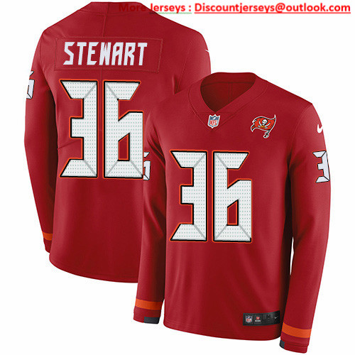 Nike Buccaneers #36 M.J. Stewart Red Team Color Men's Stitched NFL Limited Therma Long Sleeve Jersey