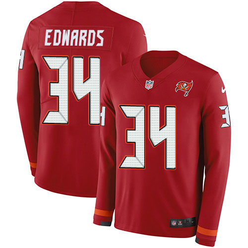 Nike Buccaneers #34 Mike Edwards Red Team Color Men's Stitched NFL Limited Therma Long Sleeve Jersey Nike Buccaneers #34 Mike Edwards Red Team Color Men's Stitched NFL Limited Therma Long Sleeve Jersey