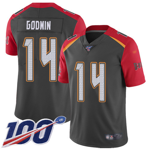 Nike Buccaneers #14 Chris Godwin Gray Men's Stitched NFL Limited Inverted Legend 100th Season Jersey Nike Buccaneers #14 Chris Godwin Gray Men's Stitched NFL Limited Inverted Legend 100th Season Jersey