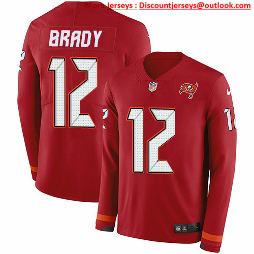 Nike Buccaneers #12 Tom Brady Red Team Color Men's Stitched NFL Limited Therma Long Sleeve Jersey