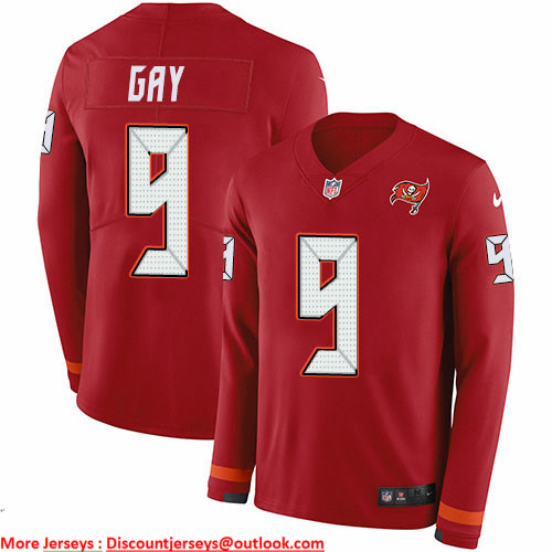 Nike Buccaneers #9 Matt Gay Red Team Color Men's Stitched NFL Limited Therma Long Sleeve Jersey