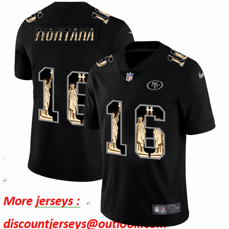 Nike 49ers 16 Joe Montana Black Statue Of Liberty Limited Jersey