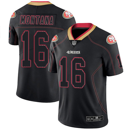 49ers #16 Joe Montana Lights Out Black Men's Stitched Football Limited Rush Jersey 49ers #16 Joe Montana Lights Out Black Men's Stitched Football Limited Rush Jersey