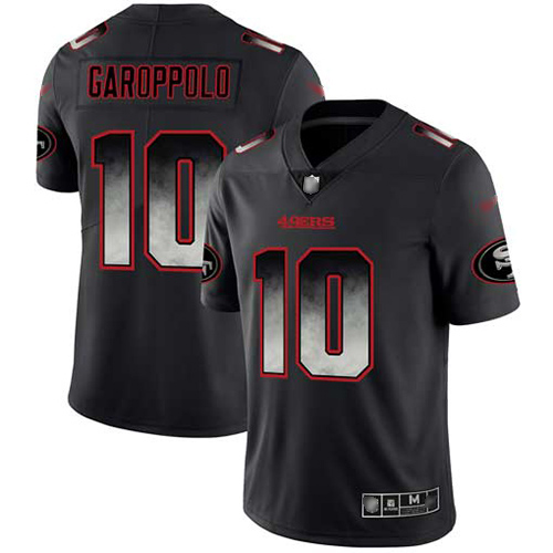49ers #10 Jimmy Garoppolo Black Men's Stitched Football Vapor Untouchable Limited Smoke Fashion Jersey 49ers #10 Jimmy Garoppolo Black Men's Stitched Football Vapor Untouchable Limited Smoke Fashion Jersey