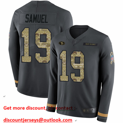 49ers #19 Deebo Samuel Anthracite Salute to Service Men's Stitched Football Limited Therma Long Sleeve Jersey 49ers #19 Deebo Samuel Anthracite Salute to Service Men's Stitched Football Limited Therma Long Sleeve Jersey