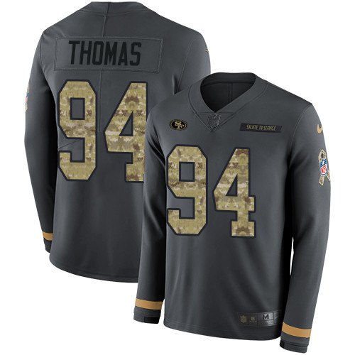 Nike 49ers #94 Solomon Thomas Anthracite Salute to Service Men's Stitched NFL Limited Therma Long Sleeve Jersey Nike 49ers #94 Solomon Thomas Anthracite Salute to Service Men's Stitched NFL Limited Therma Long Sleeve Jersey