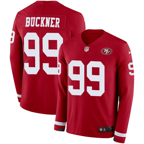 Nike 49ers #99 DeForest Buckner Red Team Color Men's Stitched NFL Limited Therma Long Sleeve Jersey Nike 49ers #99 DeForest Buckner Red Team Color Men's Stitched NFL Limited Therma Long Sleeve Jersey