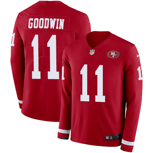 Nike 49ers #11 Marquise Goodwin Red Team Color Men's Stitched NFL Limited Therma Long Sleeve Jersey Nike 49ers #11 Marquise Goodwin Red Team Color Men's Stitched NFL Limited Therma Long Sleeve Jersey