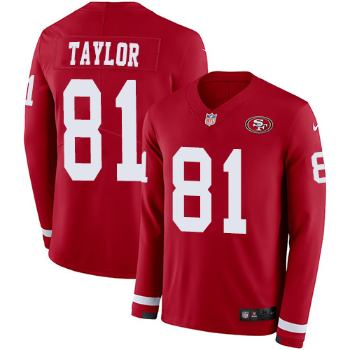 Nike 49ers #81 Trent Taylor Red Team Color Men's Stitched NFL Limited Therma Long Sleeve Jersey Nike 49ers #81 Trent Taylor Red Team Color Men's Stitched NFL Limited Therma Long Sleeve Jersey